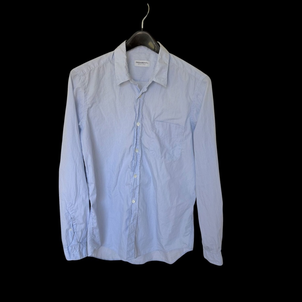 President's Giza Cotton Striped‎ Button Down Shirt Mens Blue White Crafted Italy